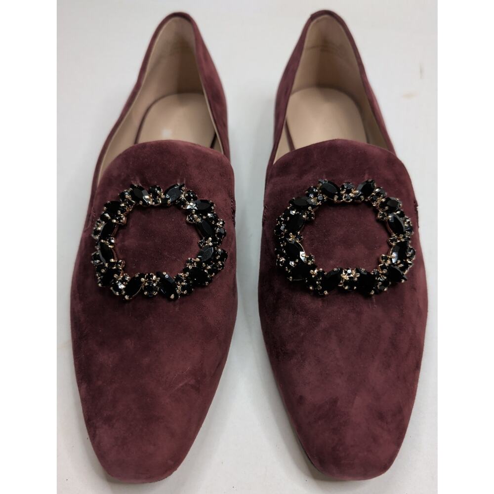 KARL LAGERFELD Noor Burgundy Suede Embellished Jeweled Rhinestone Flat Slip On 9